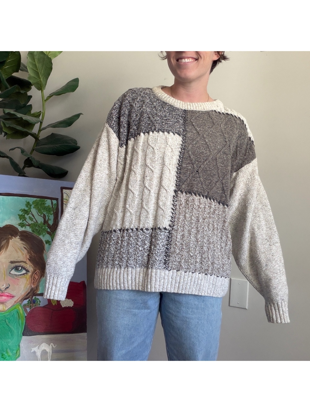 Vintage 90s patchwork knit sweater